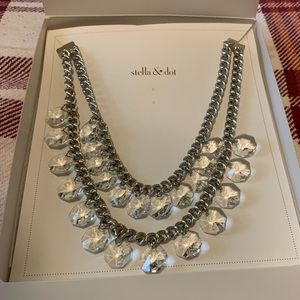 Stella & Dot, stacked silver and jewel necklace.